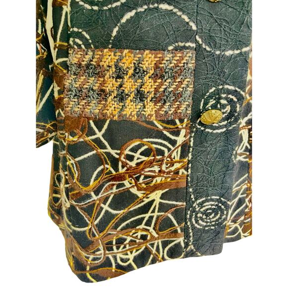 VTG KATE & MALLORY COAT SCRIBBLE RITUAL PATTERN YARN SZ S FOREST GRUNGE RARE - Picture 3 of 16